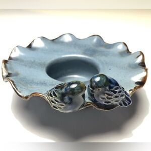 Vintage Hand Crafted Ceramic Dish Decorated with Two Birds Signed by Artist
